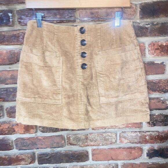 Altar'd State Brown Tan Corduroy Button-Fly Mini Skirt Women's Size Medium - Picture 2 of 6
